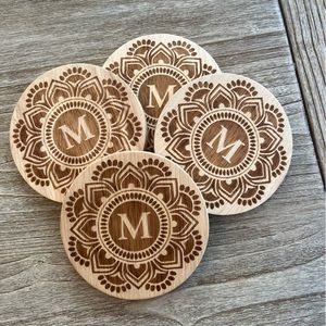 Wooden M initial coasters